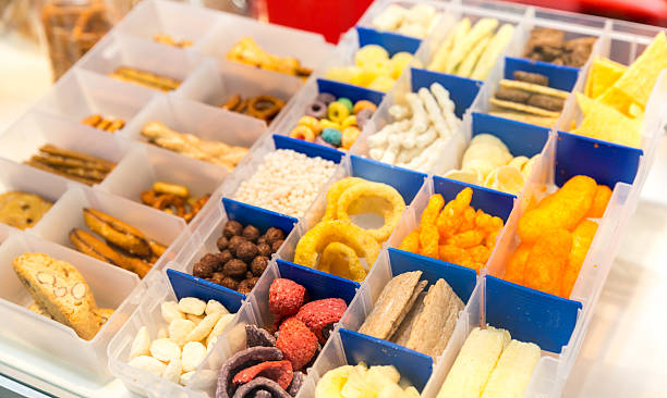Healthy snack combinations on a desk organizer